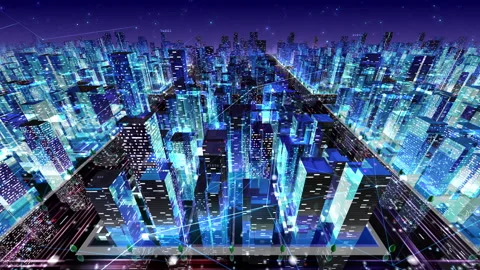 Digital City Network Building Technology Communication Data 20 Night Da2 loop Видео 142016949
