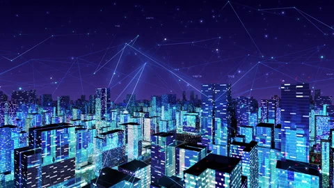 Digital City Network Building Technology Communication Data 20 Night HaA2 noloop 動画素材 142032282