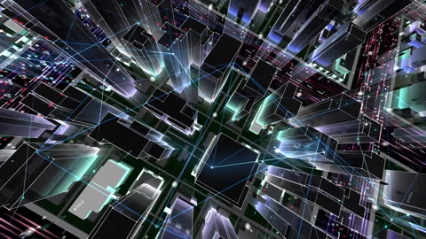Digital City Network Building Technology Communication Data 20 Night Ec1 loop Видео 142224149