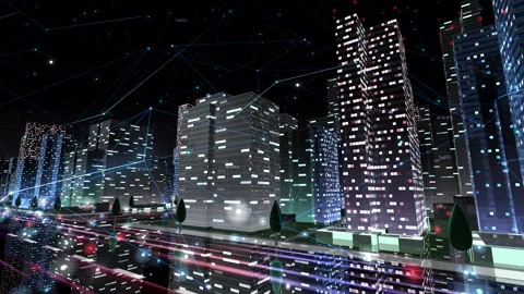 Digital City Network Building Technology Communication Data 20 Night Ca1 loop Видео 142236162
