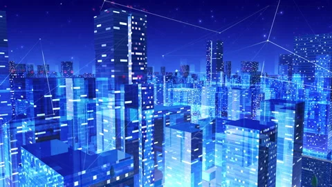 Digital City Network Building Technology Communication Data 20 Night Ga3 loop Video stock 142245429