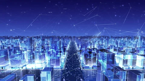 Digital City Network Building Technology Communication Data 20 Night Fc3 Video stock 142245467