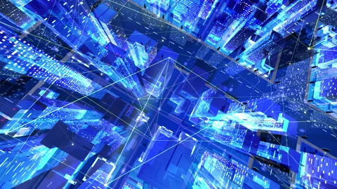 Digital City Network Building Technology Communication Data 20 Night Ea3 動画素材 142245490