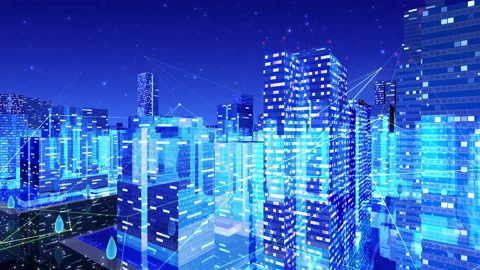 Digital City Network Building Technology Communication Data 20 Night HaA3 Video stock 142246829