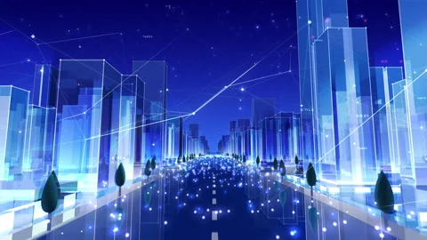 Digital City Network Building Technology Communication Data 20 Night Ac3 loop Video stock 142246849