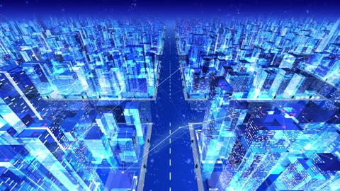 Digital City Network Building Technology Communication Data 20 Night Ba3 loop Stock Footage 142247040
