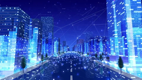 Digital City Network Building Technology Communication Data 20 Night Aa3 Stock Footage 142249333