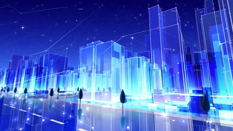 Digital City Network Building Technology Communication Data 20 Night Cc3 loop Video stock 142249565