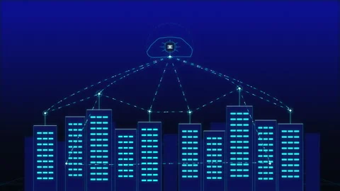 Digital city network technology connectivity data animation loop Stock Footage 347199552