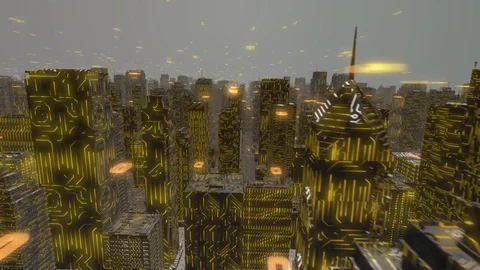 Digital City with orange code Stock Footage 92697486