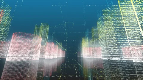 Digital city. Particle Construction. HD. Stock Footage