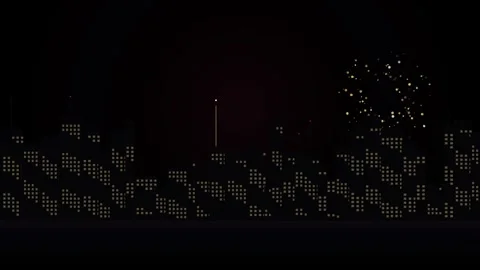 Digital City Skyline with Colorful Firework Particle Bursts Vídeo Stock 344764386
