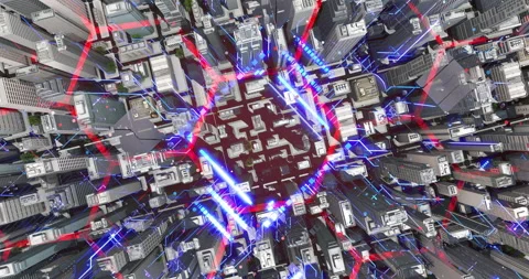 Digital city technology background with hexagon connectivity grid. Stock Footage 328121484