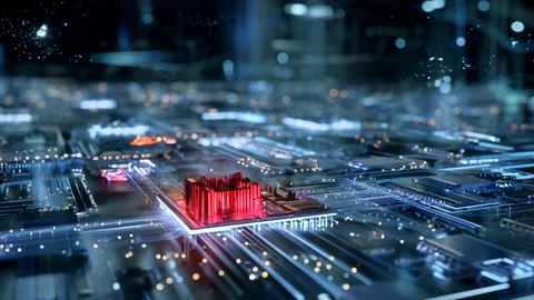 Digital city timelapse where microchips resemble buildings Video stock 315271374