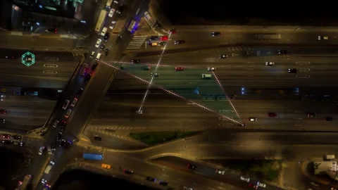 Digital City Traffic Flow Visualization at Night with Data Analytics Overlay 库存影片 330972742