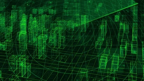Digital city with wireframe buildings and security scanning, dynamic cityscape Stock-Footage 339160972