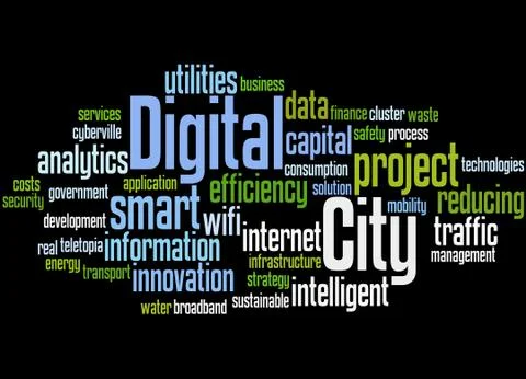 Digital City, word cloud concept Stock Illustration
