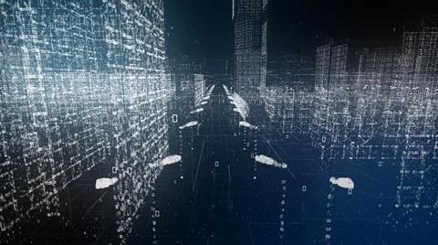 Digital cityscape architecture for networking information technology IOT  Ilustración de archivo