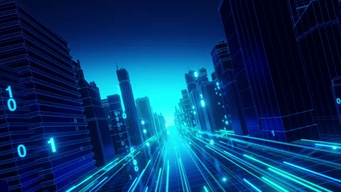 Digital Cityscape with Neon Binary Code Stock Footage 276567470