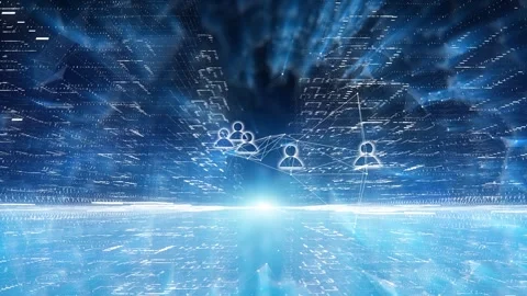 Digital cityscape network with loop people icons animation Stock Footage 338406661