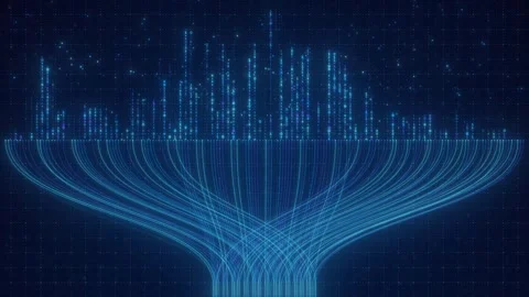 Digital Cityscape. Neural Network Data Flow Visualization. Binary Matrix Stock Footage 329612468