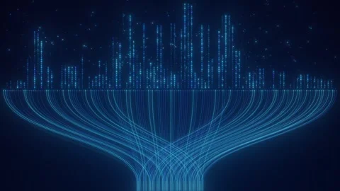 Digital Cityscape. Neural Network Data Flow Visualization. Binary Matrix Stock Footage 333698709