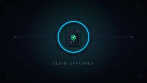 Digital claim approved interface animation with success checkmark and data .. Stockbeeldmateriaal 344852207