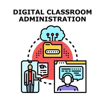 Digital classroom administration facilitating remote education and online l.. Stock Illustration