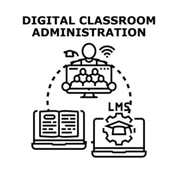 Digital classroom administration system managing online learning platform Illustrazione stock