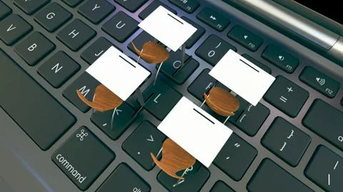 Digital classroom concept modern classroom desks on the laptops black keyboar Stock Illustration