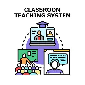 Digital classroom education system connecting students and teacher Stock Illustration
