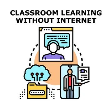Digital classroom learning without internet connection concept Stock Illustration