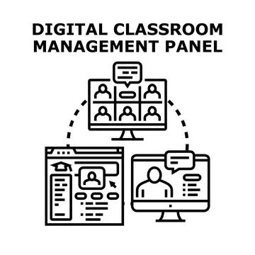 Digital classroom management panel connecting online education Stock Illustration