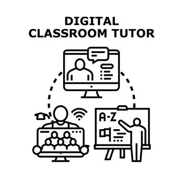 Digital classroom tutor assisting remote online learning Stock Illustration