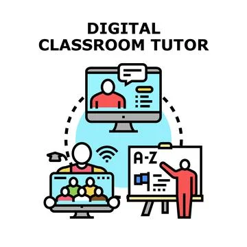 Digital classroom tutor assisting remote online learning Stock Illustration
