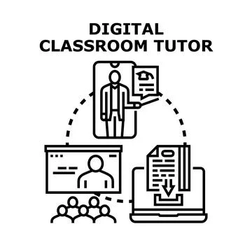 Digital classroom tutor providing online education and virtual learning Stock Illustration