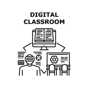 Digital Classroom Vector Concept Black Illustration Illustrazione stock