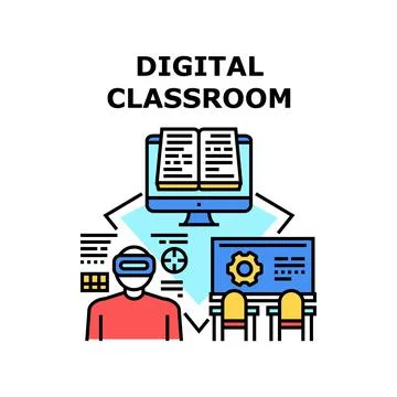 Digital Classroom Vector Concept Color Illustration Illustrazione stock