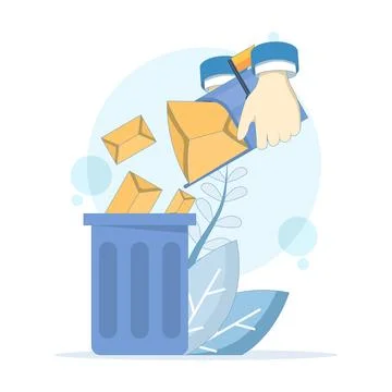 Digital Cleanup Concept. Emails are deleted to the trash. Stock Illustration