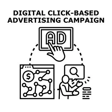 Digital click based advertising campaign strategy and analysis Stock Illustration