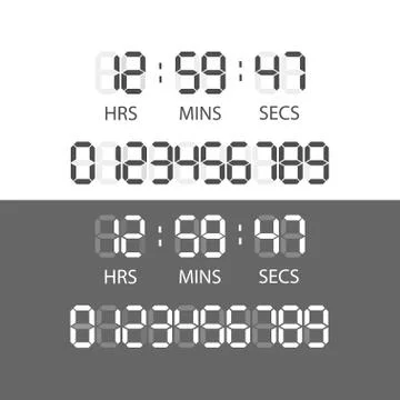 Digital clock and number set Stock Illustration