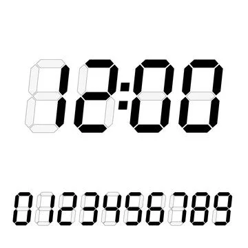 Digital clock and set of electronic numbers 스톡 일러스트