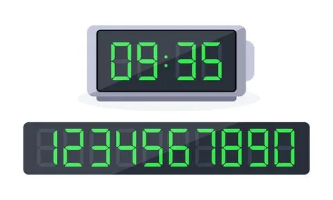 Digital clock and set of glowing numbers. Alarm clock. Countdown timer, hours 스톡 일러스트