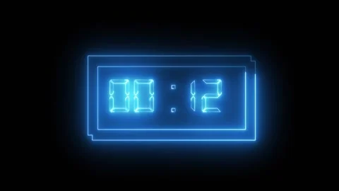Digital clock animation with blue neon. Digital clock displaying twelve sec.. Stock Footage 337622300