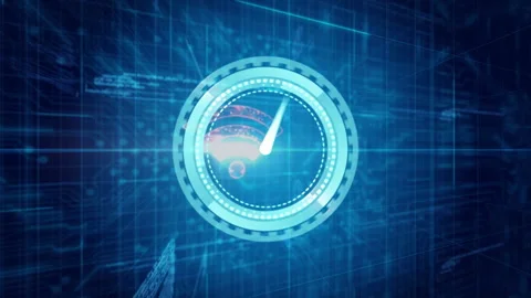 Digital clock animation on blue tech background with futuristic data patterns Stock Footage 304645445