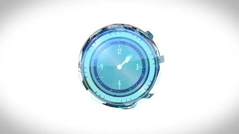Digital clock animation with futuristic blue design and rotating elements Stock Footage 329920671