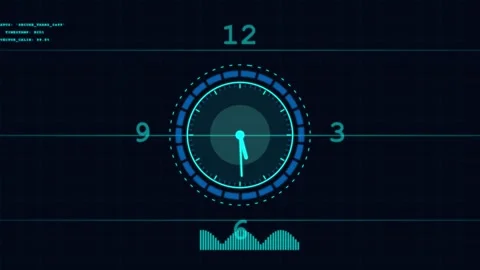 Digital clock animation with futuristic HUD interface elements Stock Footage 346159010
