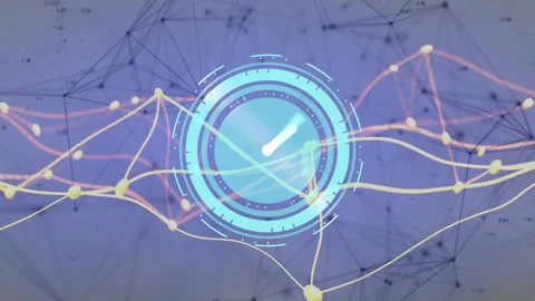 Digital clock animation over abstract network of interconnected lines and nodes Stock Footage 303675577