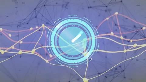 Digital clock animation over network of interconnected lines and nodes Stock Footage 328978397