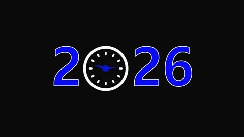 Digital clock animation showing year 2026. Digital clock futuristic time di.. Stock Footage 337568668